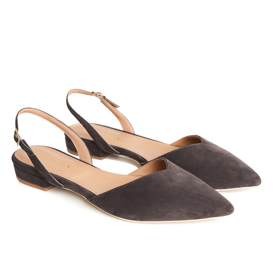 Alice V-Cut Grey Suede Slingback Flats