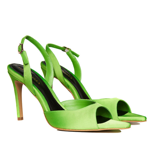 Vicky Green Grass Satin Sandals