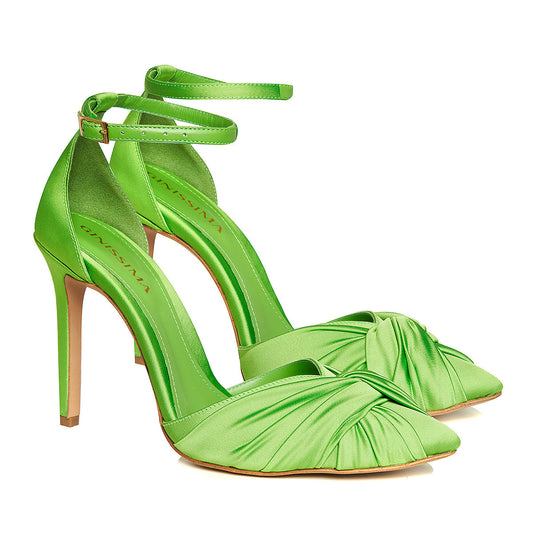 Ana Fluo Green Satin Slingbacks